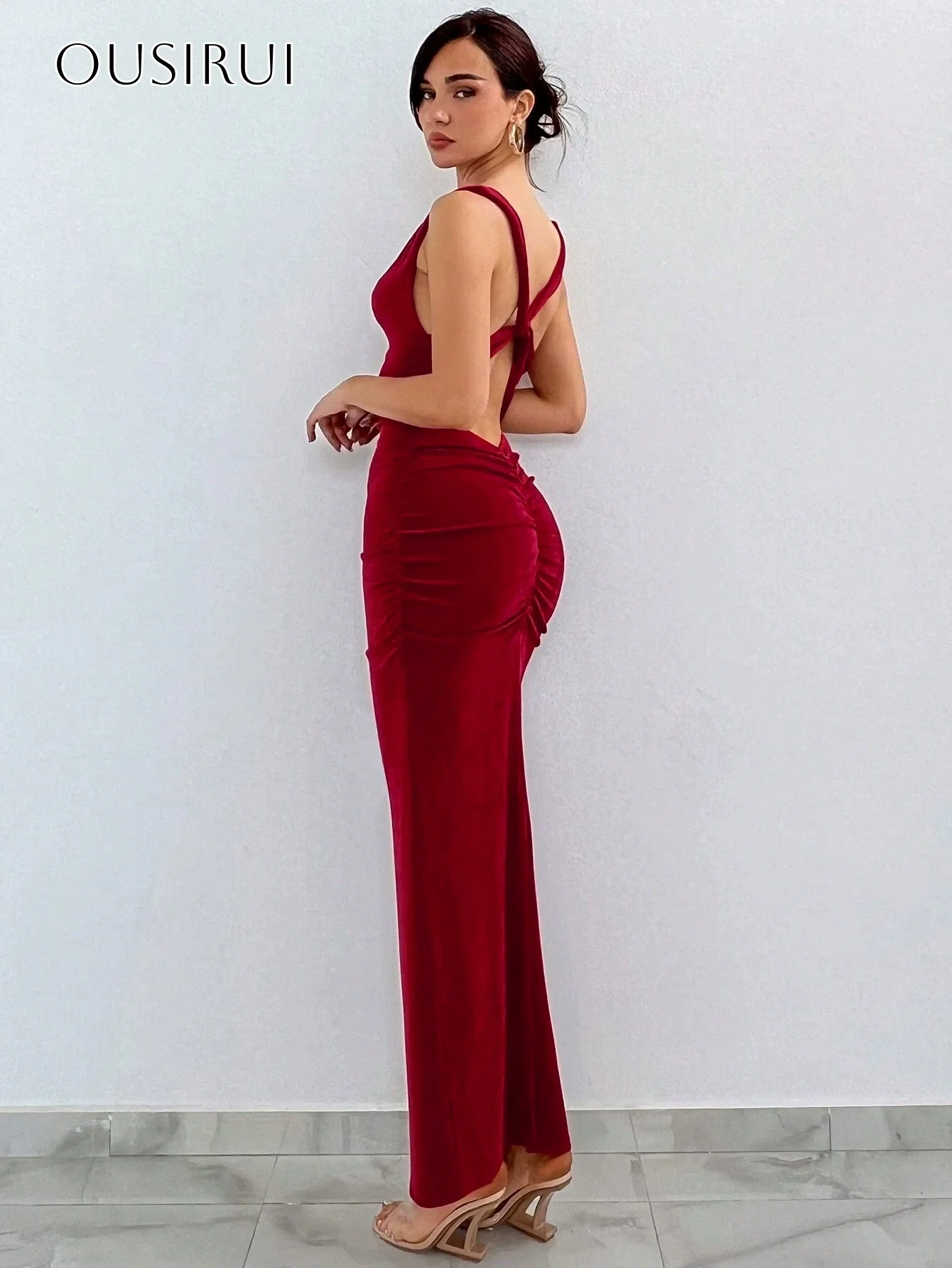 Velvet Sheath Evening Dresses Sleeveless for Women Criss-cross Back Ankle Length Customized فساتين سهره