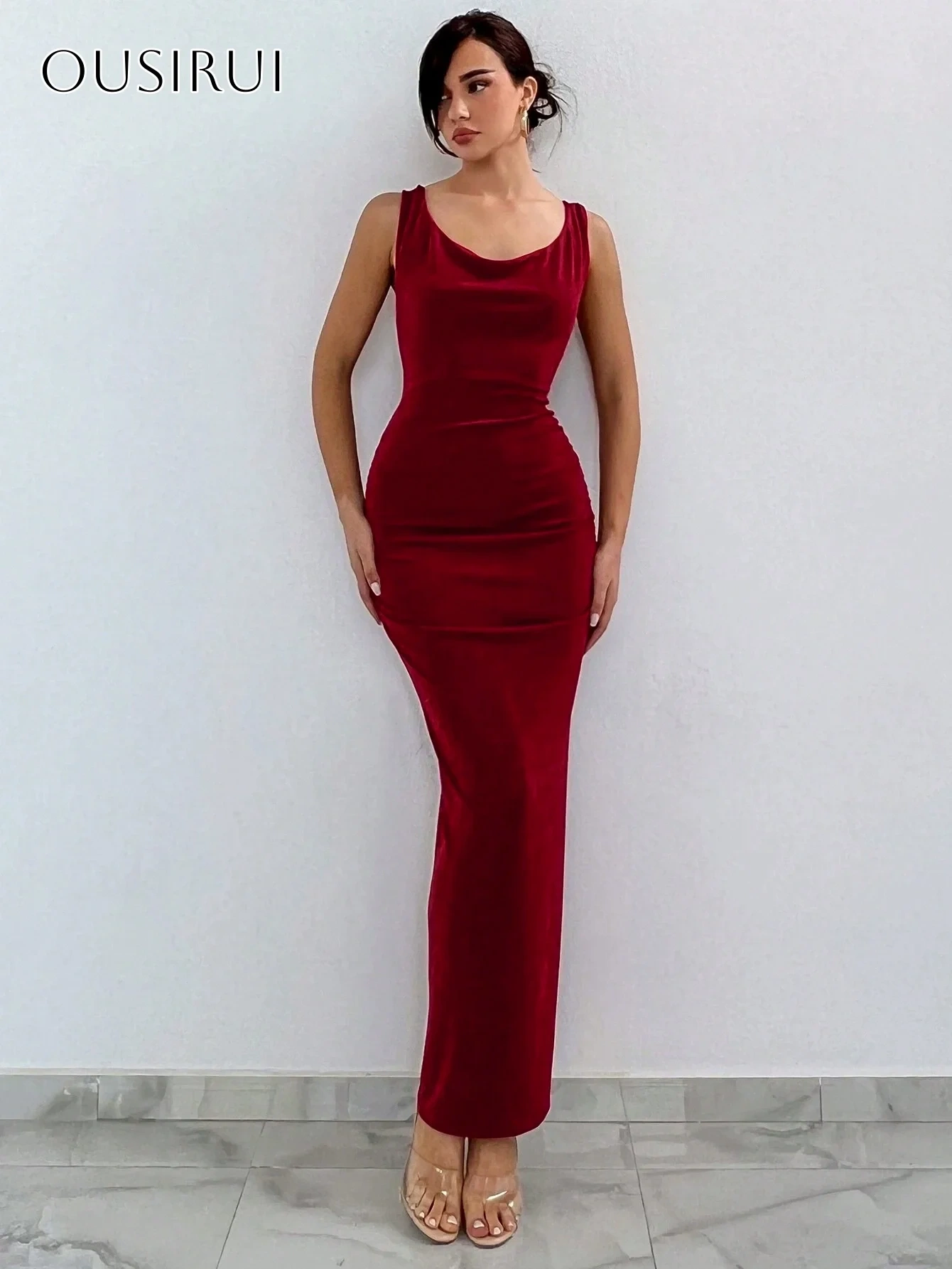 Velvet Sheath Evening Dresses Sleeveless for Women Criss-cross Back Ankle Length Customized فساتين سهره