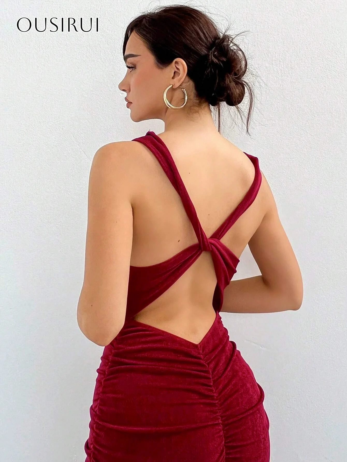 Velvet Sheath Evening Dresses Sleeveless for Women Criss-cross Back Ankle Length Customized فساتين سهره