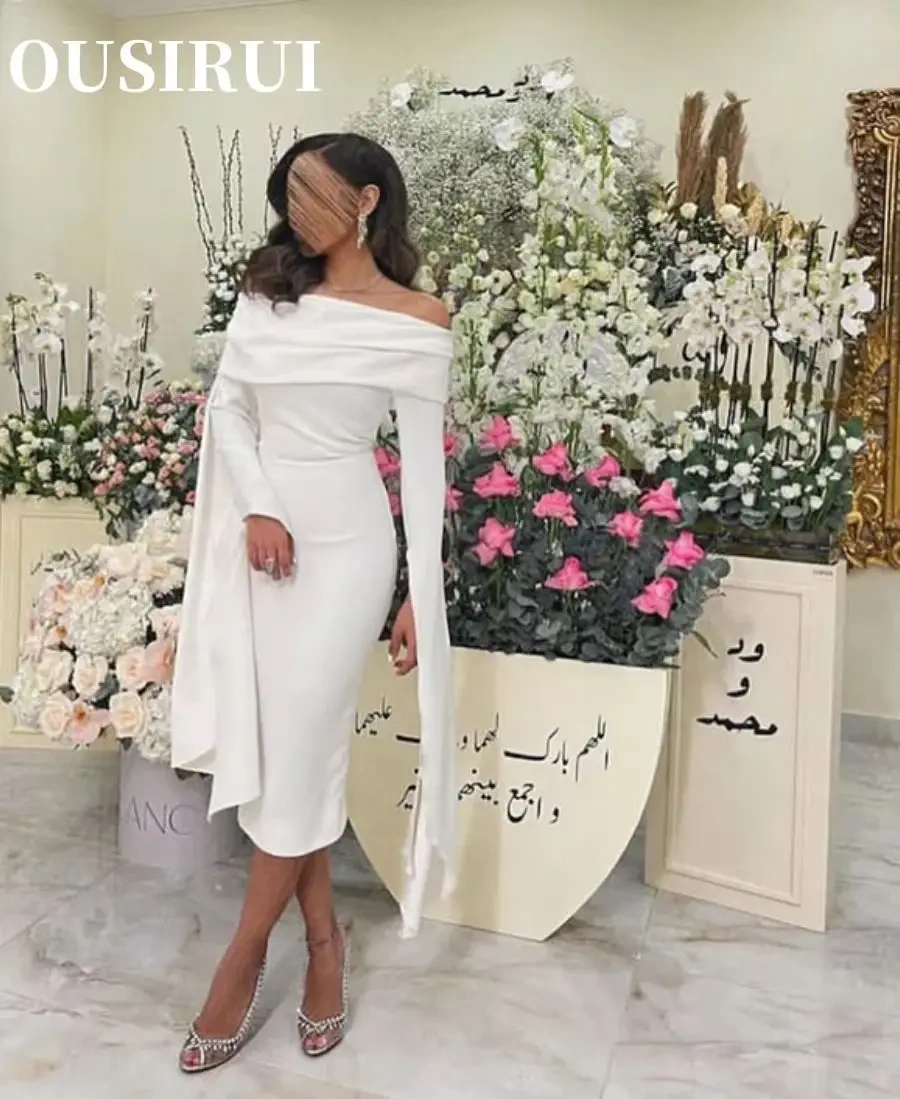 OUSIRUI Sleeves Saudi Arabic Formal Occasion Dresses Dubai Wedding Party Off Shoulder Party Dress Gala Long Full Gown