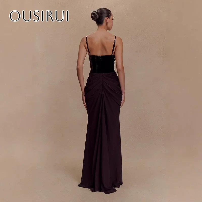 V-neck Chiffon Velvet Sheath Prom Dresses Floor Length Sleeveless Customized платье на выпускной