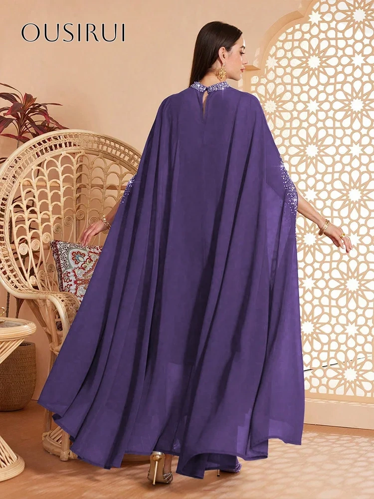 High-neck Beaded A-line Evening Gowns Chiffon Ankle Length Customized вечерние платья Robes De Soirée