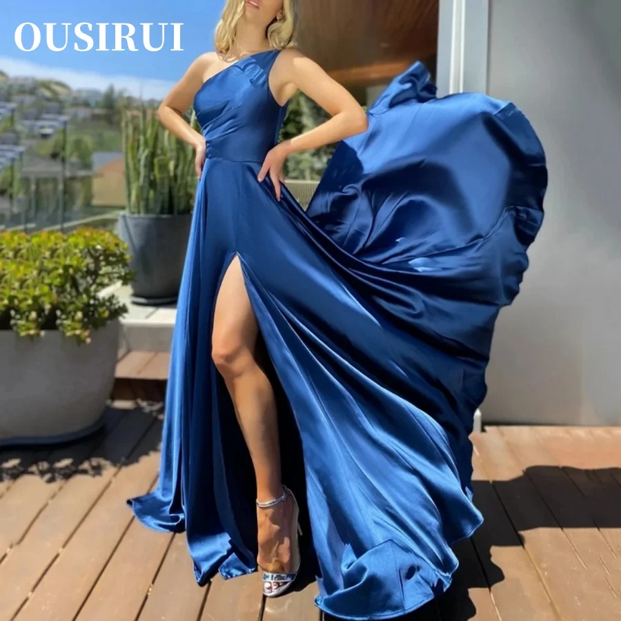 A-Line Maxi Red Dress Formal Sexy Homecoming Dresses  Women's Cocktail Dress Fashion One Shoulder Solid Color Side Slit Vestidos