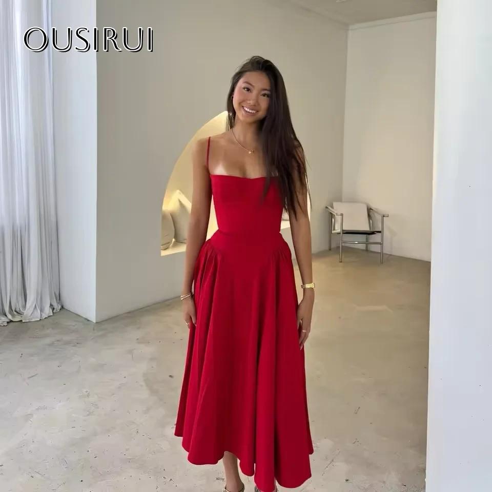Spaghetti Strap Satin Homecoming Dresses Tea Length A-line Sleeveless Customized Dress سيرين هيل فساتين سهره