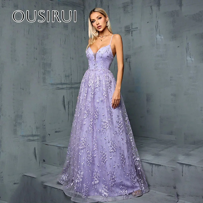 Spaghetti Straps Appliques A-line Evening Gown Criss-cross Floor Length Customized вечерние платья