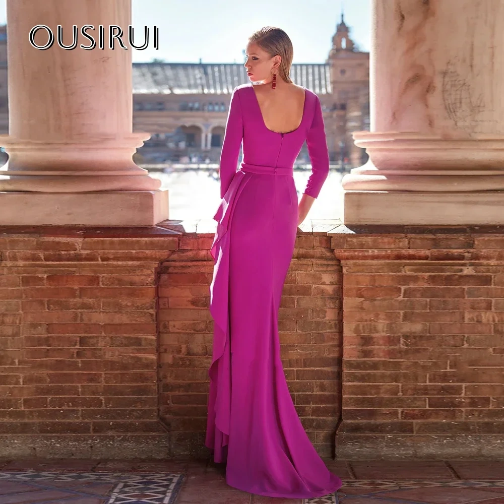 Elegant V Neck Chiffon Mother of the Bride Dresses Front Slit Sweep Train Mermaid 3/4 Sleeves Wedding Party Gowns  فساتين السهرة