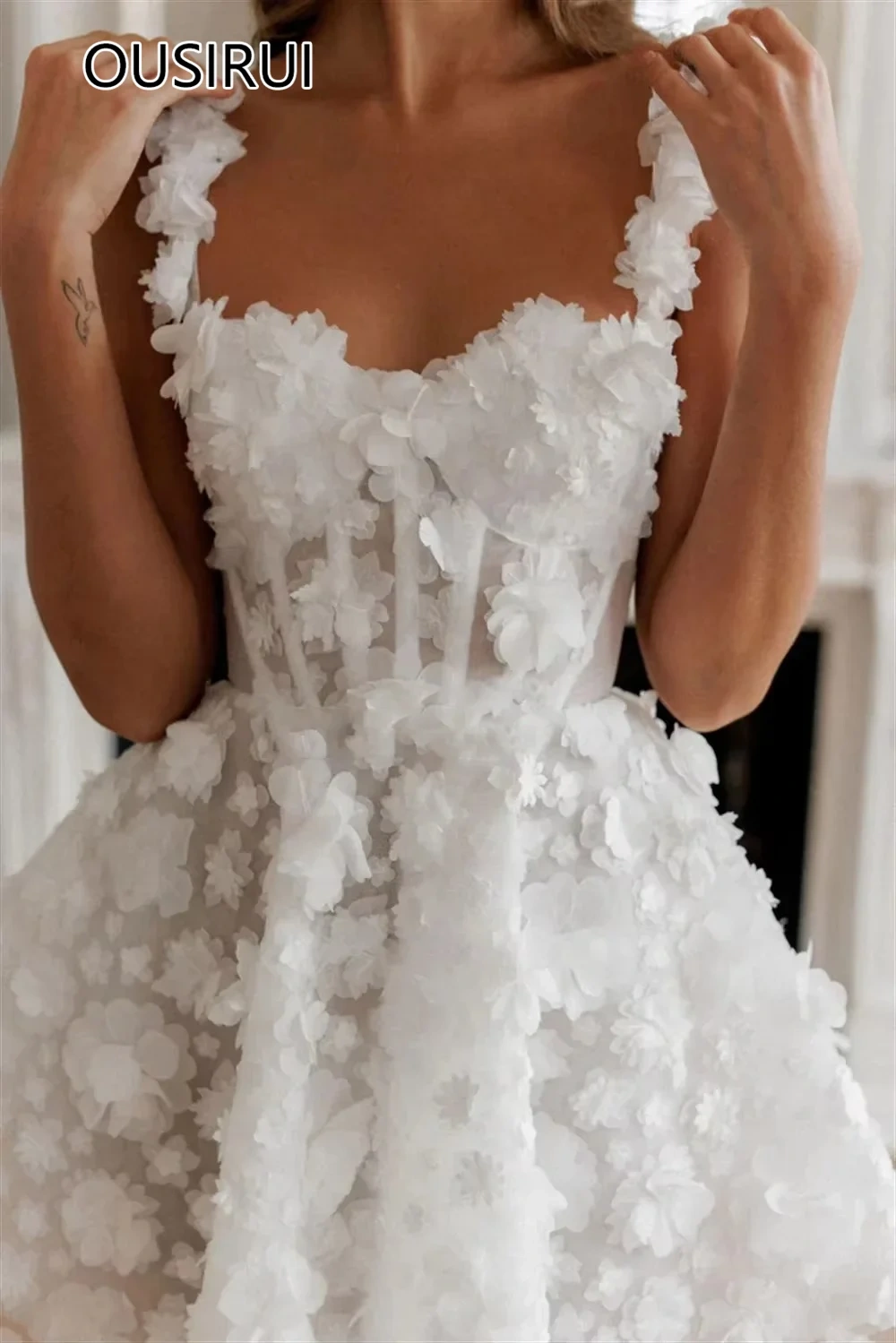 Graceful Spaghetti Straps Floral Lace Prom Party Dress Short Mini Backless  A-line Sweety New Prom Gown for Girls