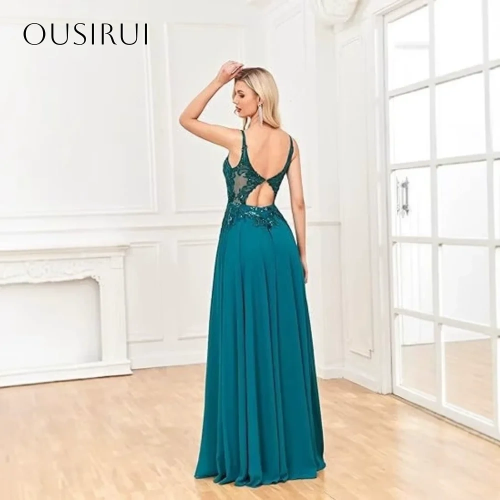 Spaghetti Straps Lace Evening Dresses Floor Length Chiffon Sleeveless Customized Party Gowns  فساتين ال