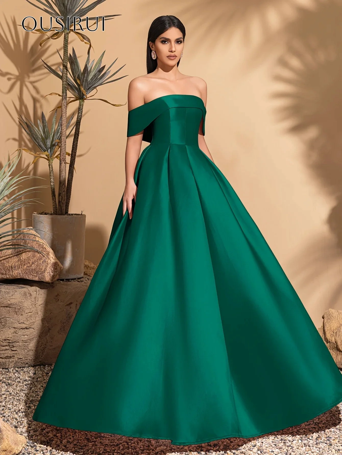 Off Shoulder A-line Satin Evening Dress Sleeveless Pleated Corset Floor Length Customized فساتين حفلة موسيقية