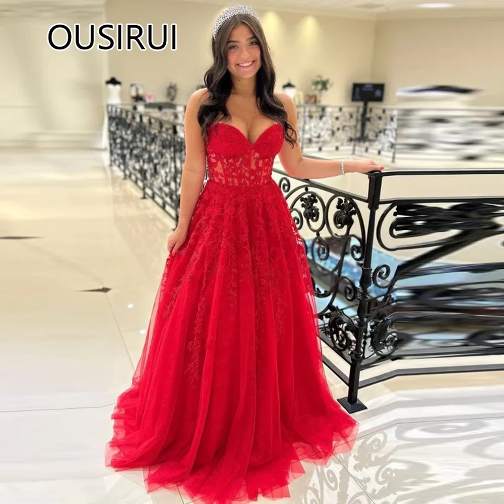 OUSIRUI New Strapless Tulle Off-Shoulder Prom Party Dress A-line Backless Court with Lace Formal  Prom Gown robe de mariée
