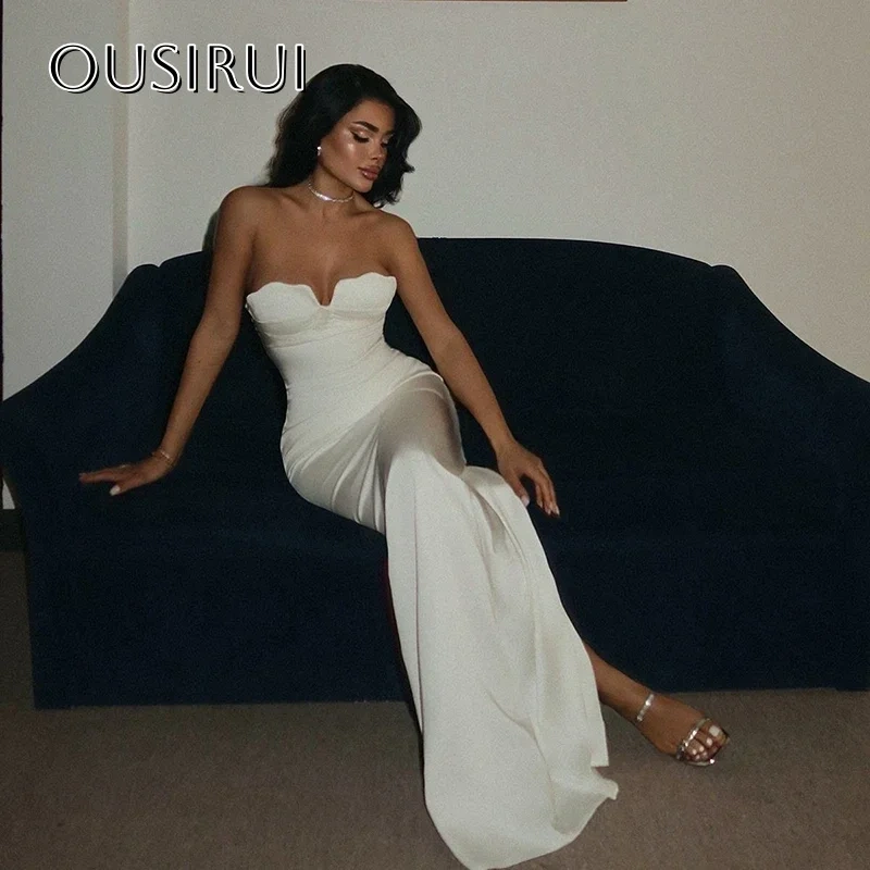 Sexy Mermaid Satin Evening Dresses Saudi Arabia Sweetheart Long Back Split Simple Prom Gowns Customized فستان سهرة نسائي