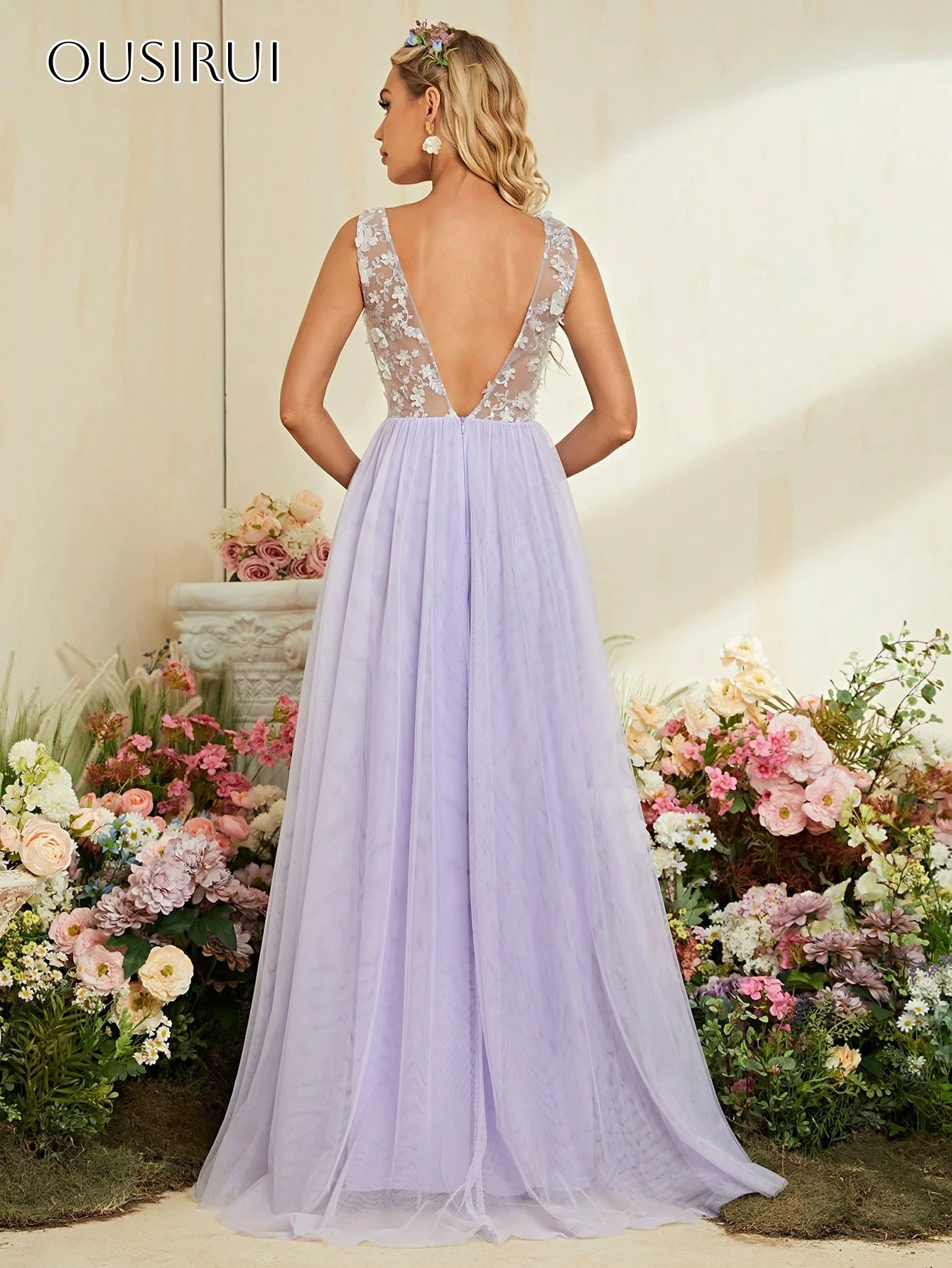 V-neck Appliques Evening Dresses Split Sleeveless Pleated Floor Length Customized Party Gowns  فساتين السهرة
