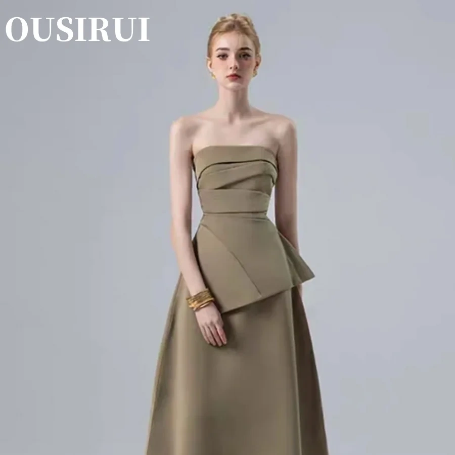 OUSIRUI Sleeveless Pleated Customized Elegant Party Dresses Fashion Dress Strapless платье на выпускной