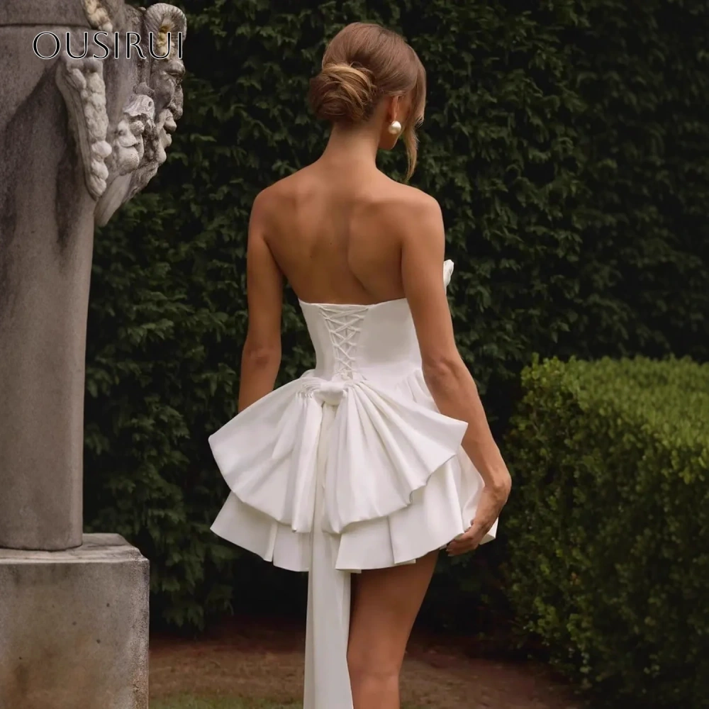 Bow Strapless A-line Short Satin Cocktail Dress Sleeveless Party Gown Customized vestidos de fiesta elegantes