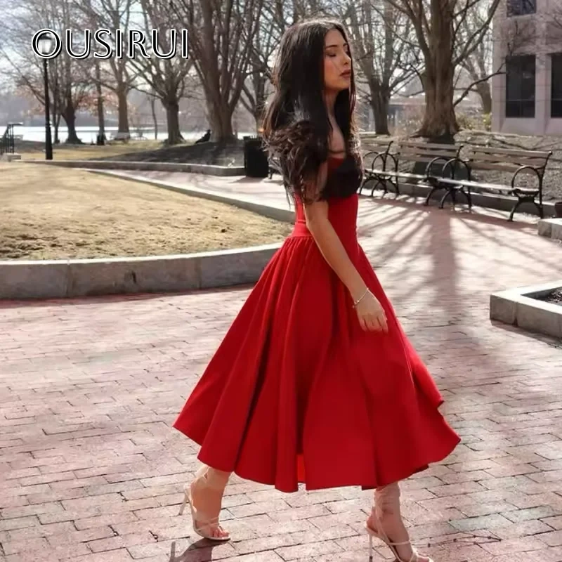 Spaghetti Strap Satin Homecoming Dresses Tea Length A-line Sleeveless Customized Dress سيرين هيل فساتين سهره
