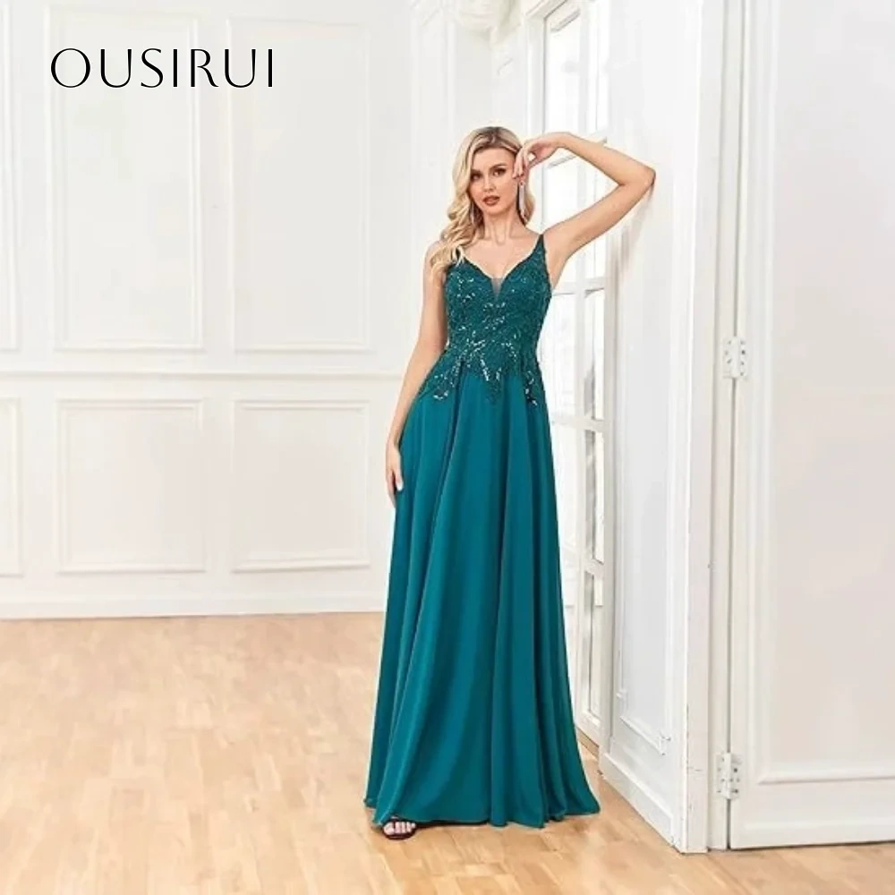 Spaghetti Straps Lace Evening Dresses Floor Length Chiffon Sleeveless Customized Party Gowns  فساتين ال