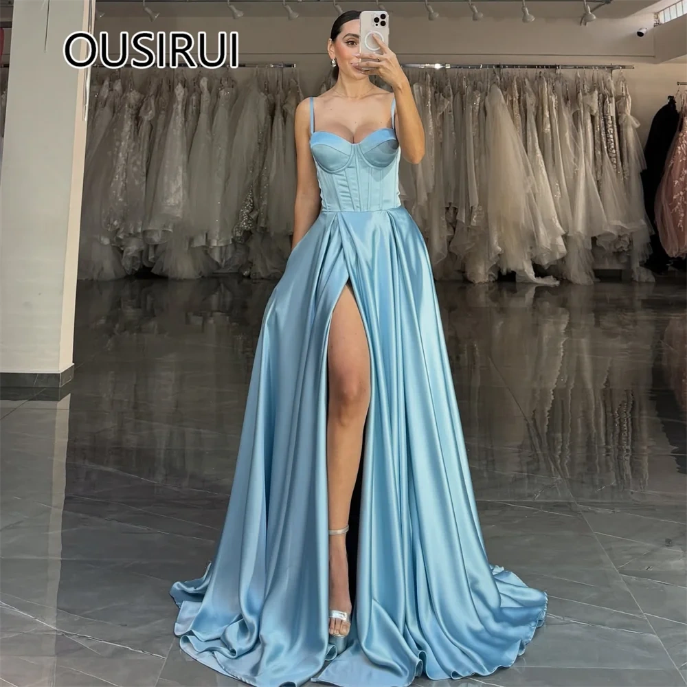 Sweetheart Collar Satin Pleated Formal Women's Prom Gown Court A-line Side Split Evening Party Dress with Pockets Customized