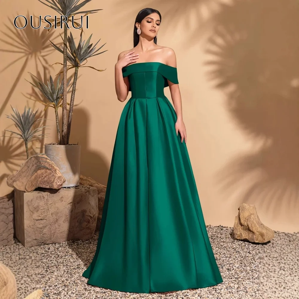 Off Shoulder A-line Satin Evening Dress Sleeveless Pleated Corset Floor Length Customized فساتين حفلة موسيقية