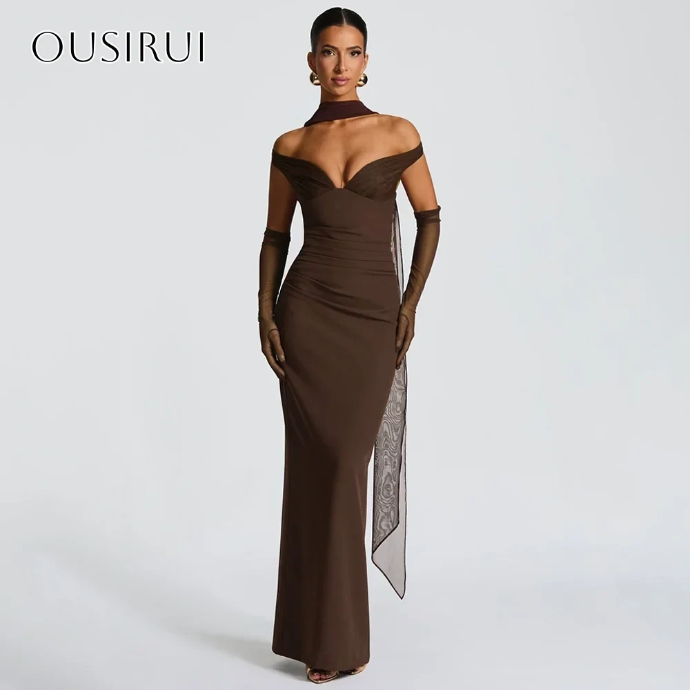 Sheath Satin Off Shoulder Prom Dresses Ankle Length Sleeveless Back Split Customized платье на выпускной