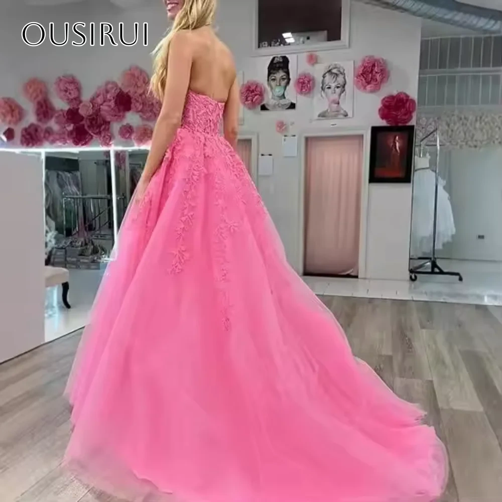Strapless Appliques A-line Evening Dresses Sleeveless Sweep Train Customized Party Gowns  فساتين السهرة