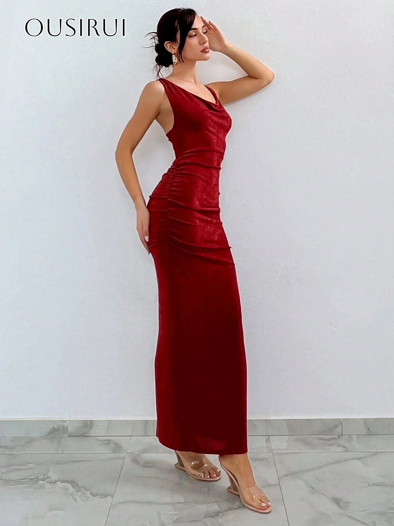 Velvet Sheath Evening Dresses Sleeveless for Women Criss-cross Back Ankle Length Customized فساتين سهره