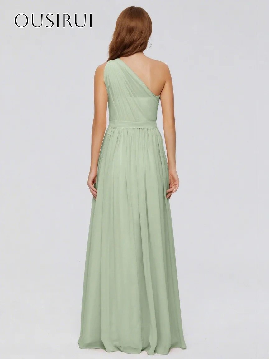 One Shoulder A-line Chiffon Prom Dresses Sleeveless Pleated Floor Length Customized فساتين حفلة موسيقية