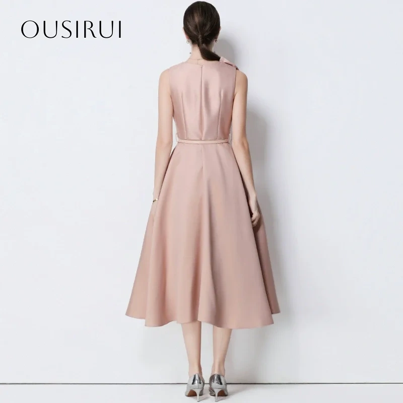 Bow Satin V-neck Homecoming Dresses Tea Length Sash A-line Sleeveless Customized سيرين هيل فساتين سهره