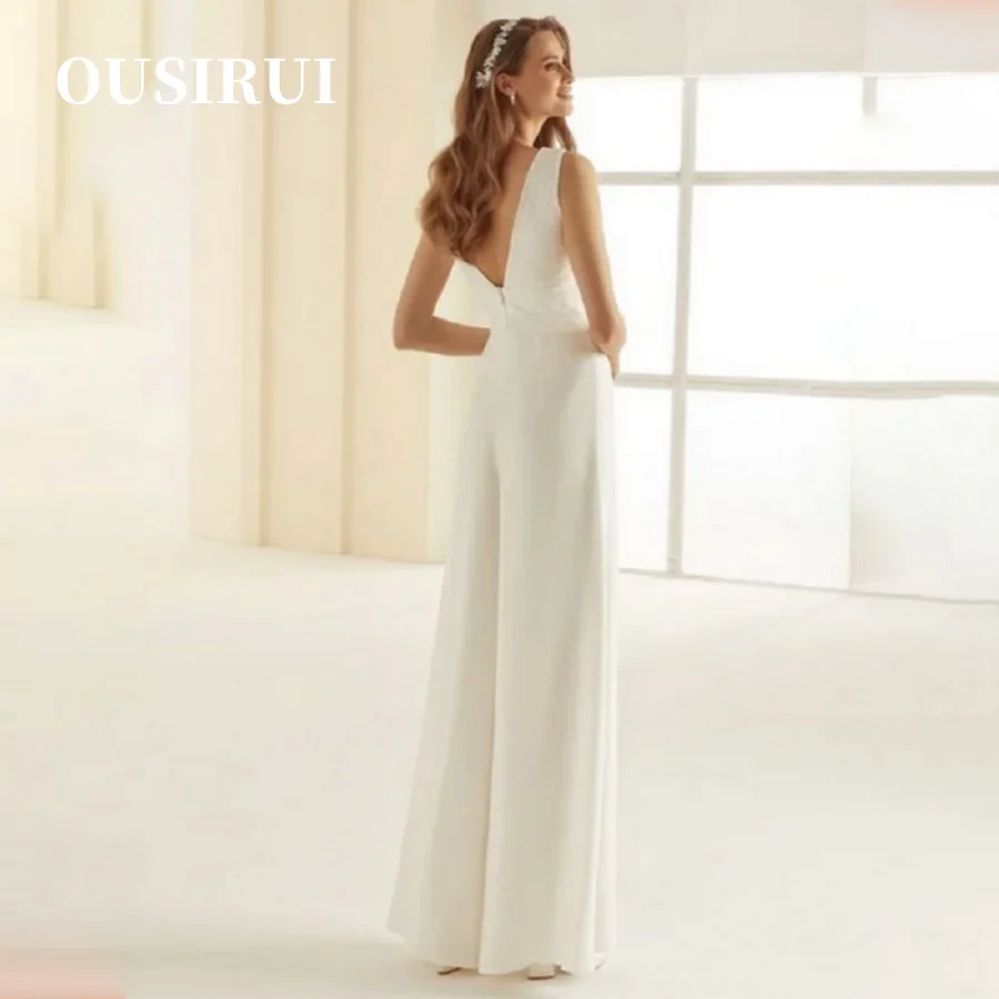 OUSIRUI Wedding Dresses For Women Ivory V Neck Boho Wedding Customized Jumpsuit Pants Suit شارون سعيد فساتين سهره