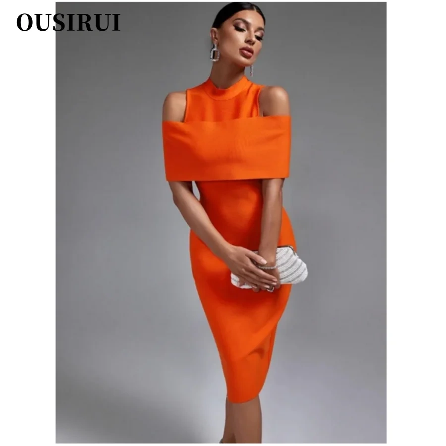 Party Dress Bodycon Elegant Sexy Midi Birthday Evening Club Outfits Summer New Orange Bandage Dress Women Off Shoulder