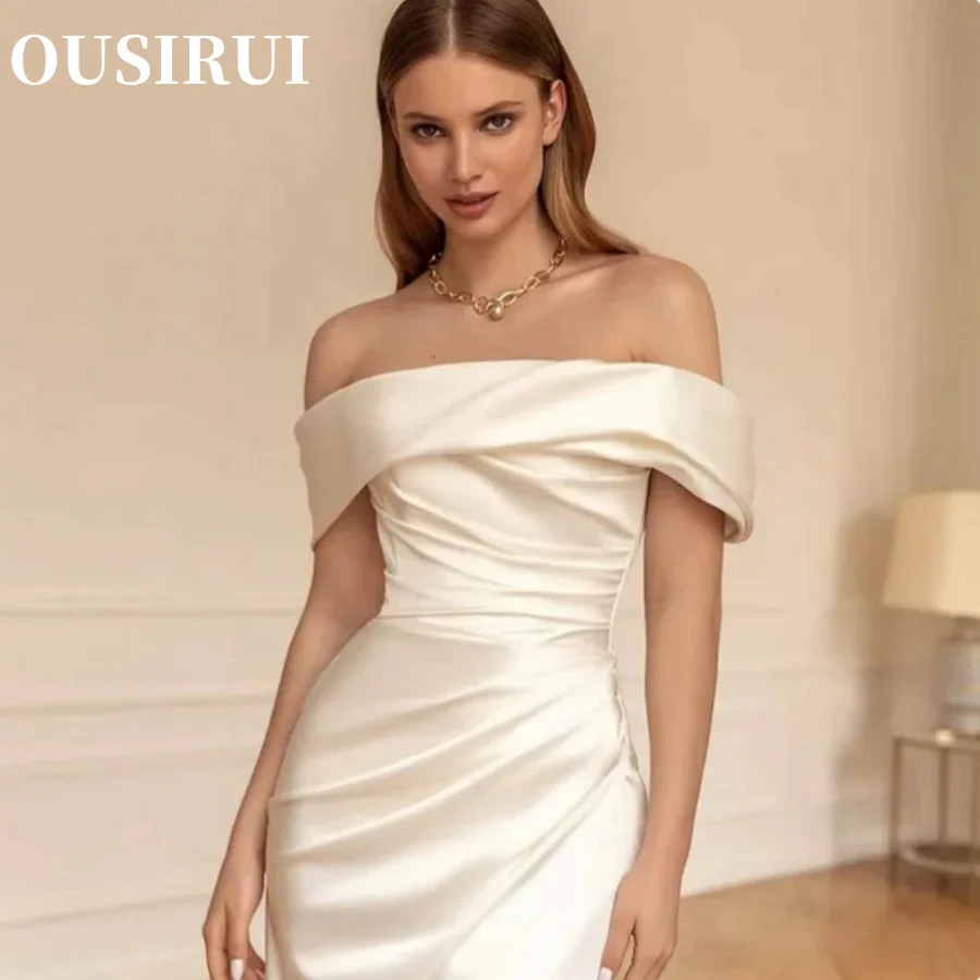 OUSIRUI Off The Shoulder Boat Neck Bridal Gown For Women Elegant Mermaid Satin Wedding Dress Customized Hochzeitskleid