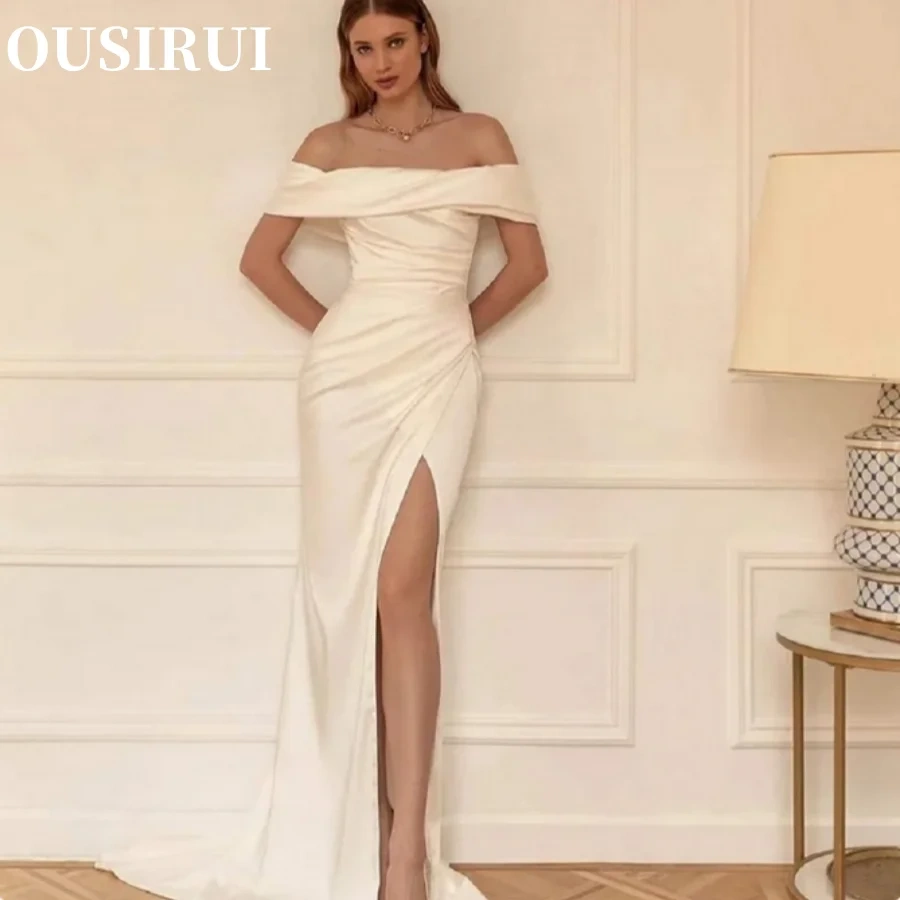 OUSIRUI Off The Shoulder Boat Neck Bridal Gown For Women Elegant Mermaid Satin Wedding Dress Customized Hochzeitskleid