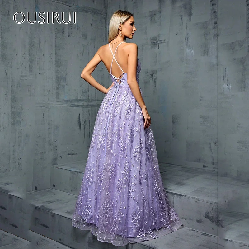 Spaghetti Straps Appliques A-line Evening Gown Criss-cross Floor Length Customized вечерние платья