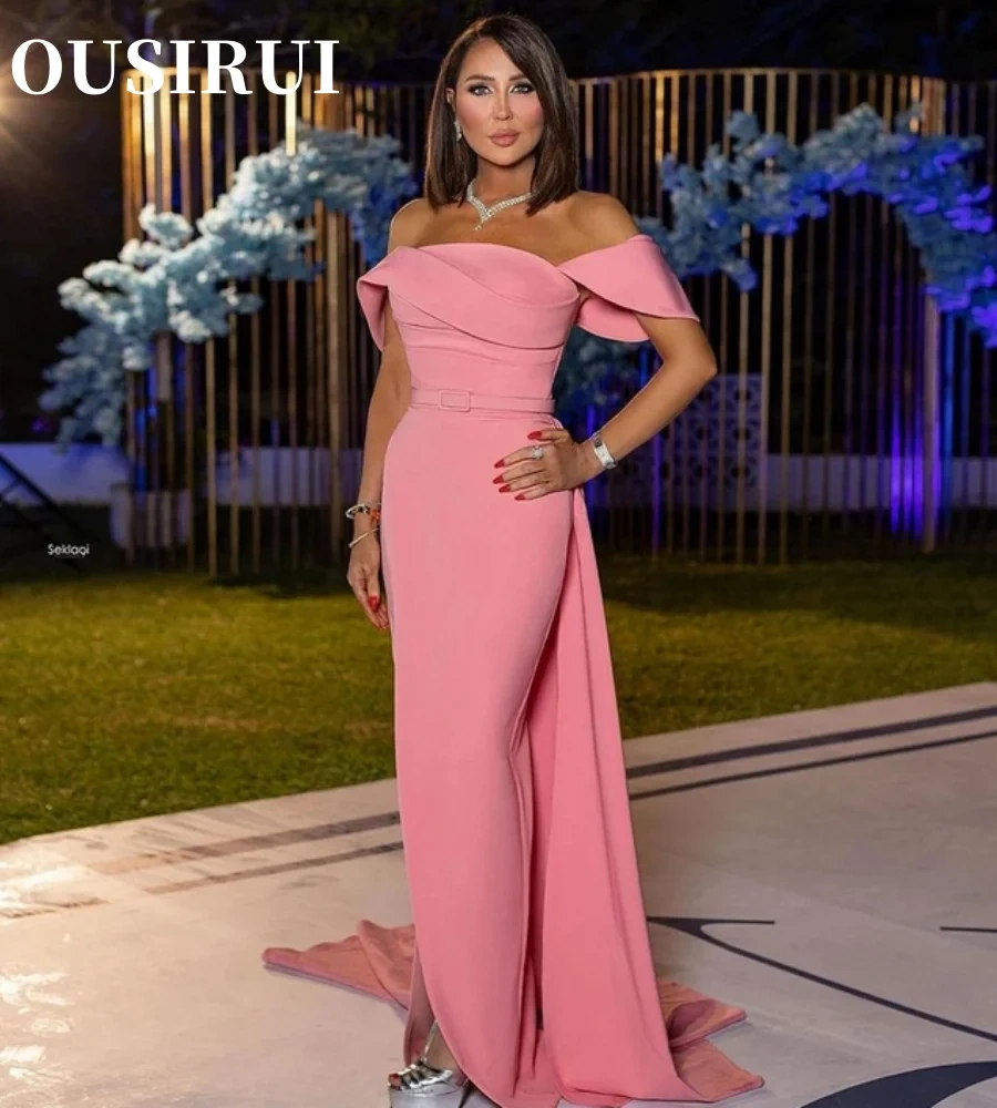 Cocktail Fold Draped Satin Occasion Evening Gown Prom Dresses Fashion Off-the-shoulder Sheath vestidos de fiesta para mujer