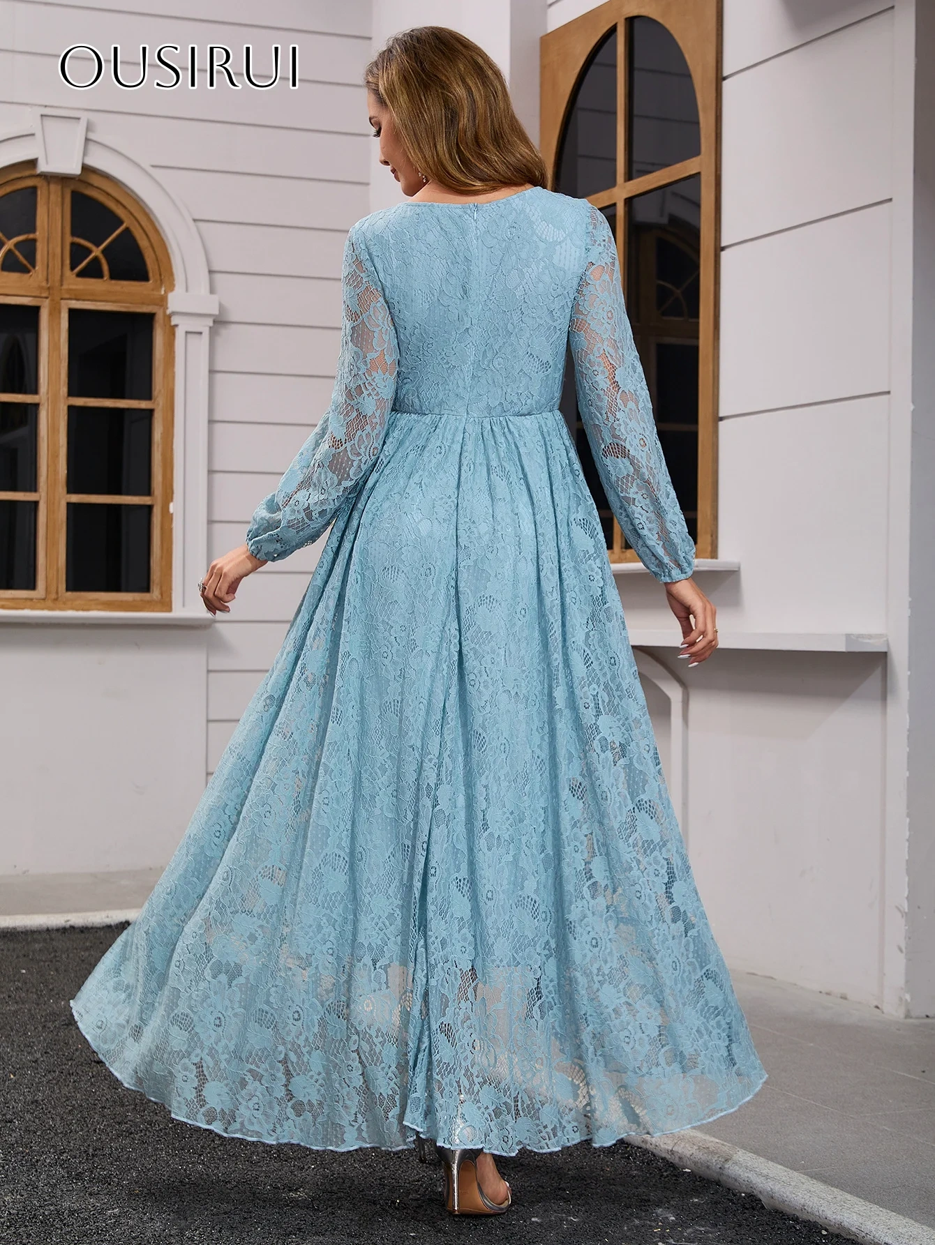 V-neck A-line Evening Gowns Lace Long Sleeves Customized вечерние платья Robes De Soirée