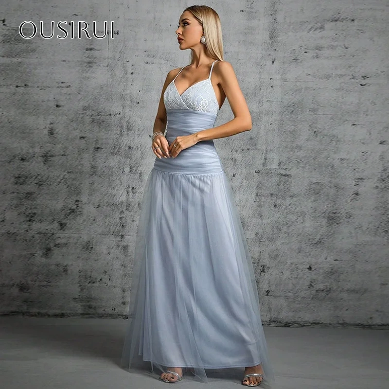 Spaghetti Straps Lace A-line Prom Dresses Criss-cross Pleated Floor Length Customized платье на выпускной