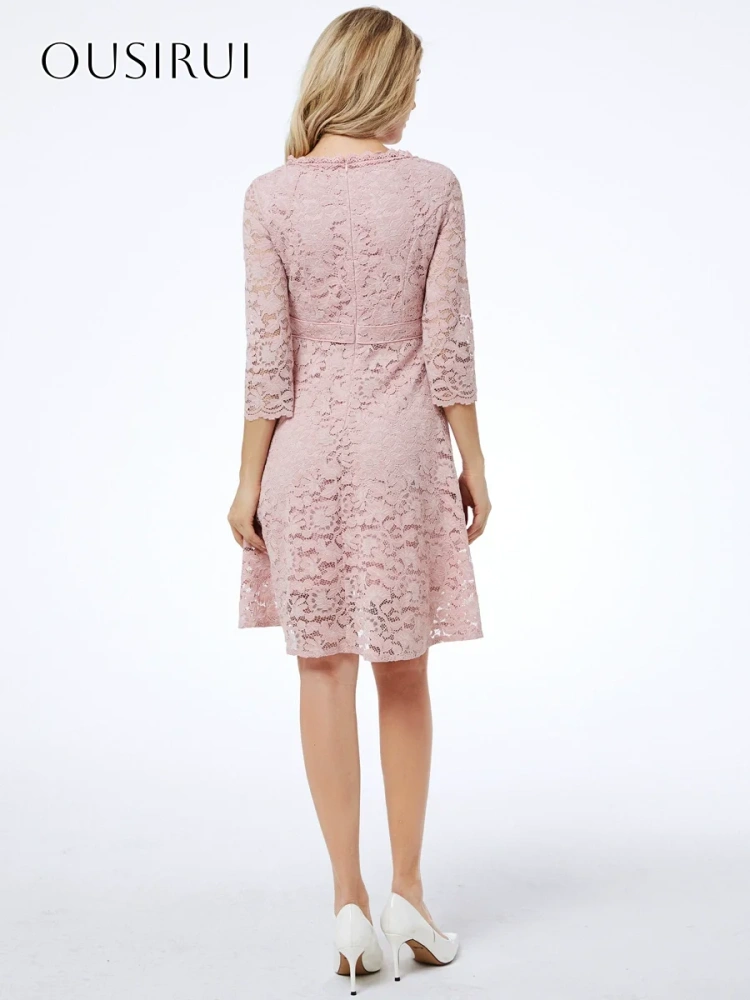 Short Lace O-neck A-line Cocktail Dresses Long Sleeves Knee Length Formal Party Gown Customized vestido corto elegante