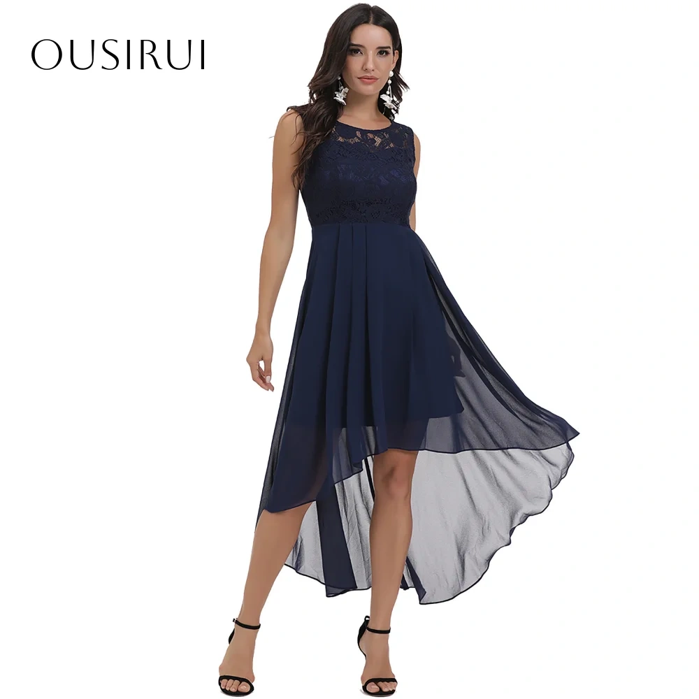 Lace A-line Chiffon High-low Homecoming Gown Sleeveless Pleated Customized платье на выпуск
