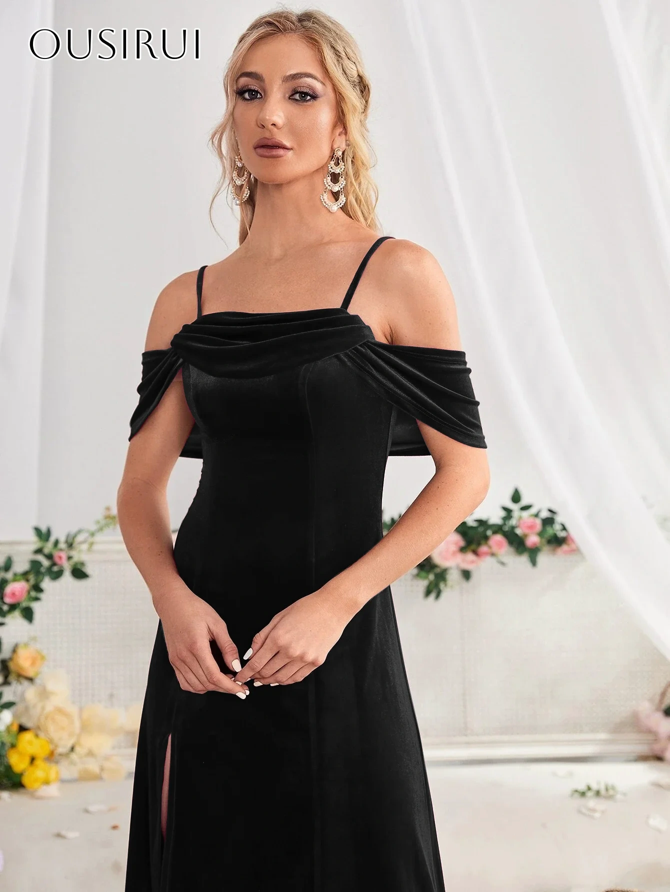 Velvet Spaghetti Straps Sheath Homecoming Gown Split Ankle Length Party Wear Customized платье на выпуск