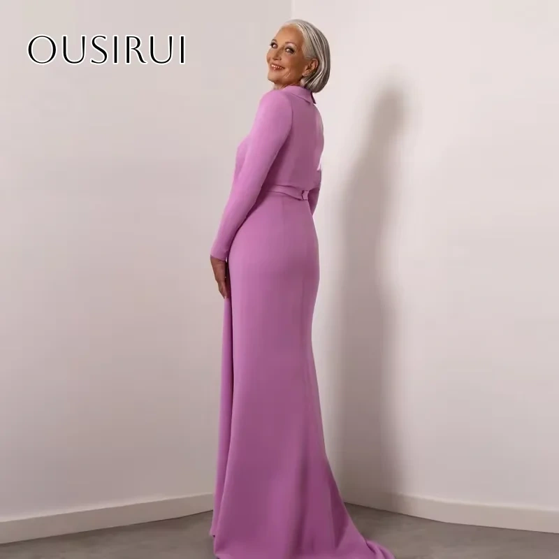 Satin V-neck Evening Dresses Pleated Sheath Long Sleeves Customized Party Gowns  فساتين السهرة