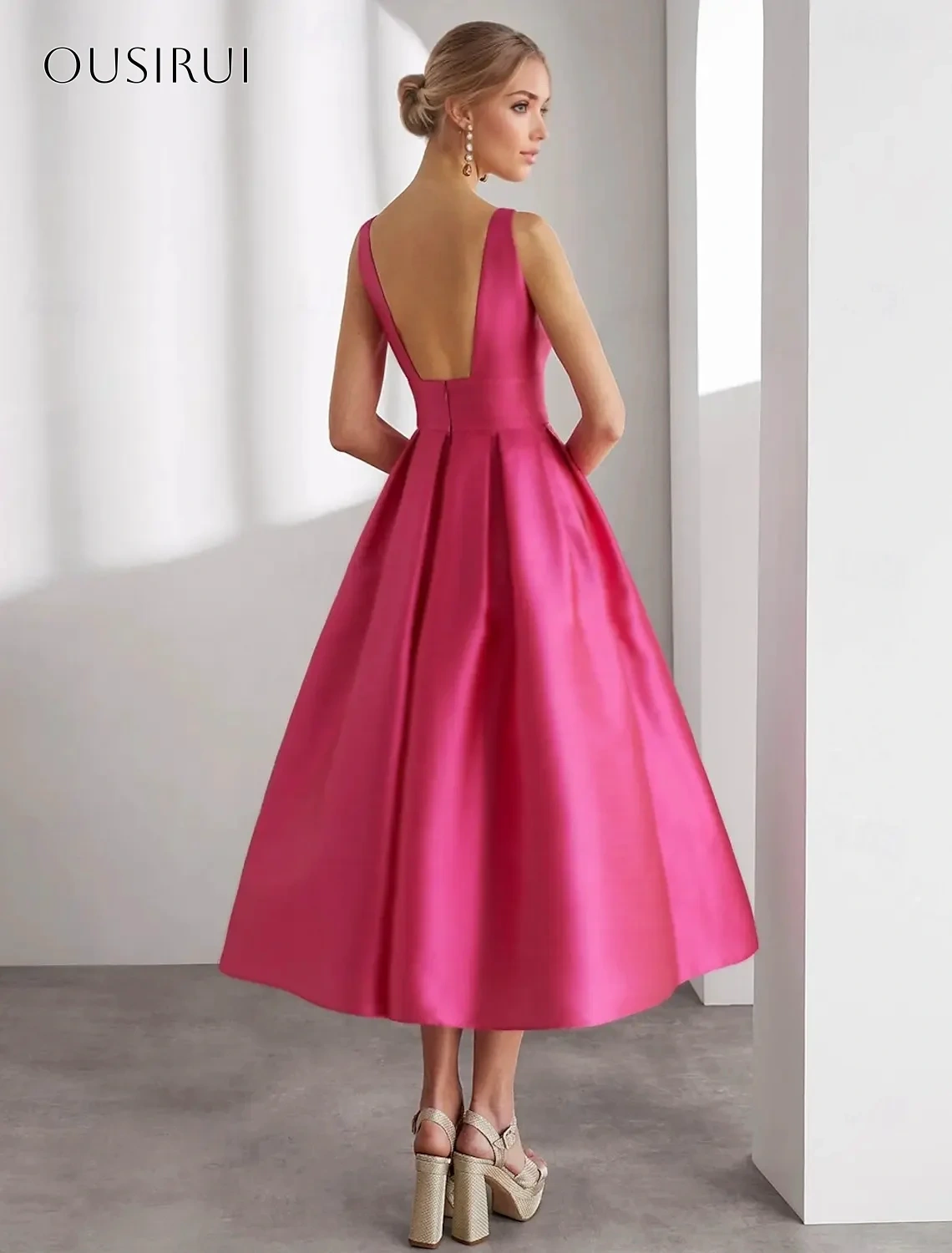 Square Satin Homecoming Dresses Flower Tea Length A-line Sleeveless Customized Dress سيرين هيل فساتين سهره