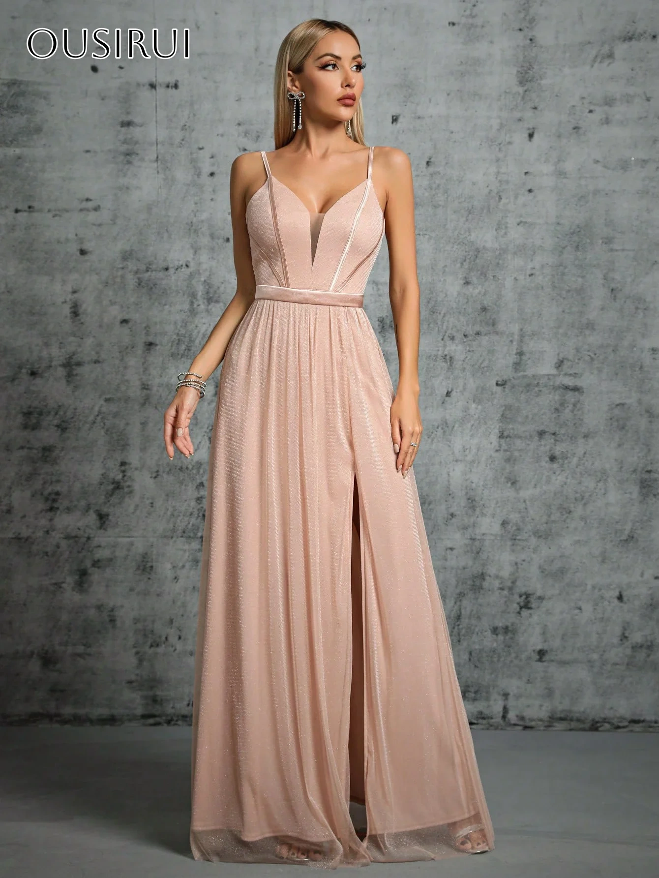 Sequined Spaghetti Straps Split A-line Homecoming Gown Sleeveless Ankle Length Party Dress Customized شارون سعيد