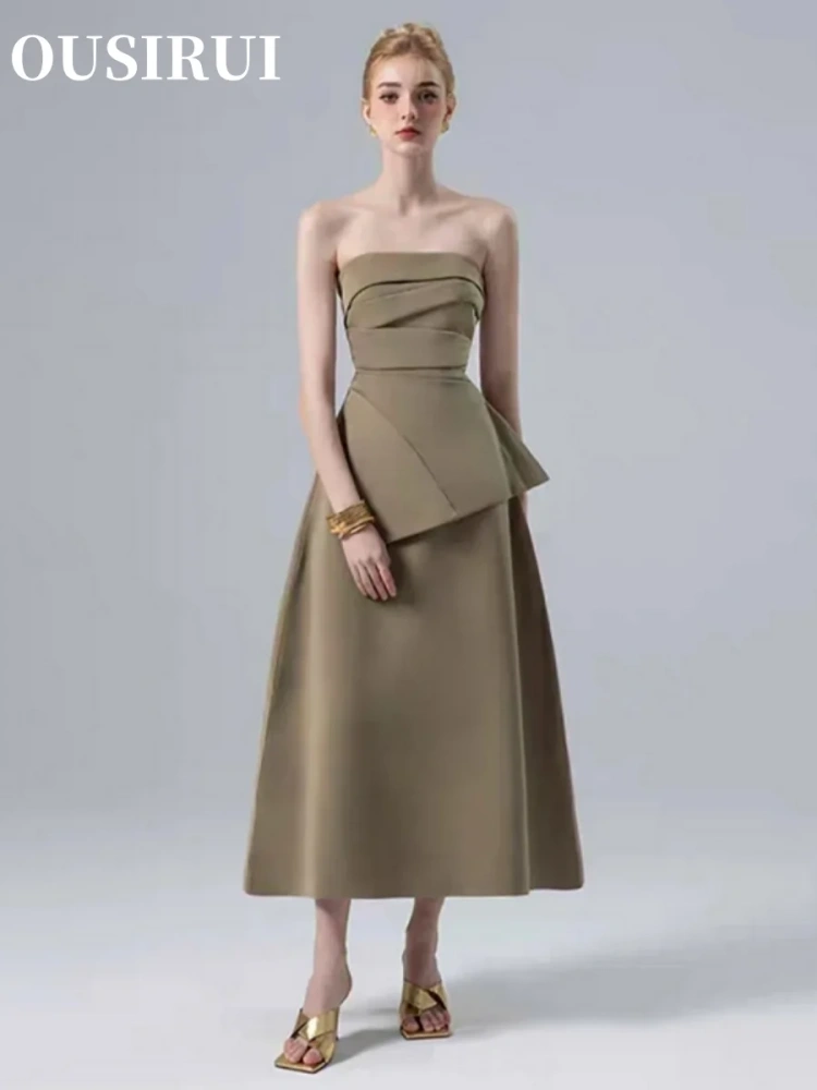 OUSIRUI Sleeveless Pleated Customized Elegant Party Dresses Fashion Dress Strapless платье на выпускной