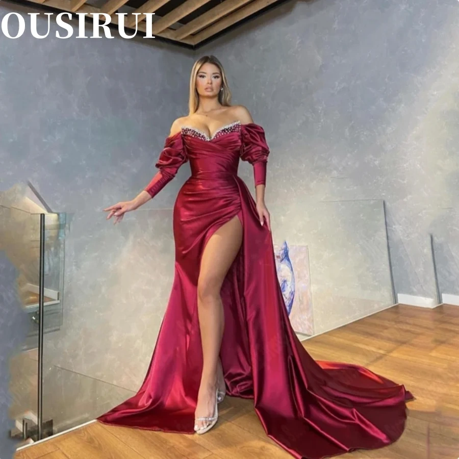 Evening Dresses Pleated Bubble Sleeves Gowns Off Shoulder Sweetheart Newest Vintage Mopping Floor Collar Lady Vestidos De Noche