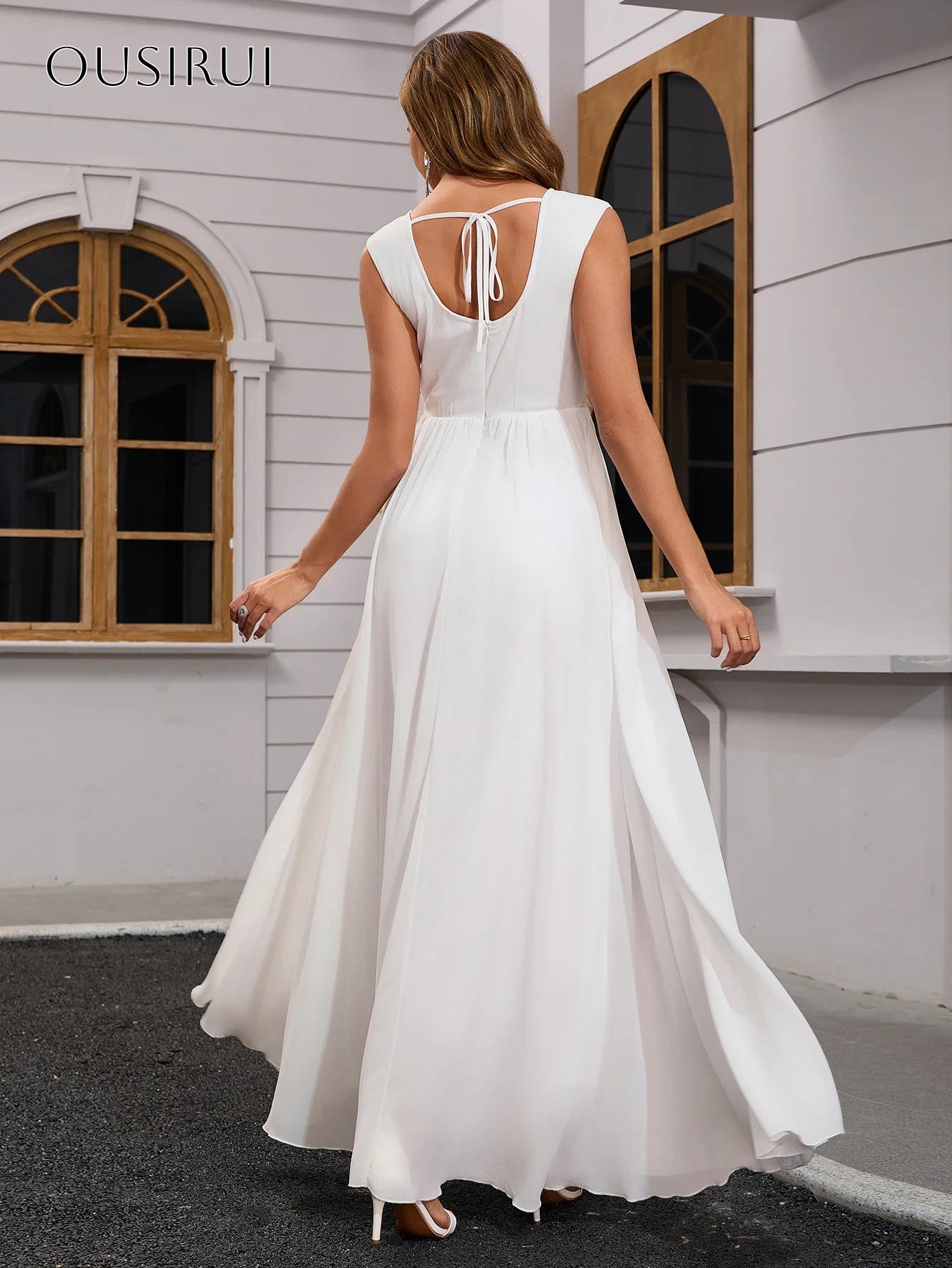 Flowers Bridal Wedding Dresses A Line Sleeveless Chiffon Ankle Length Pleated Customized Vestidos De Novia