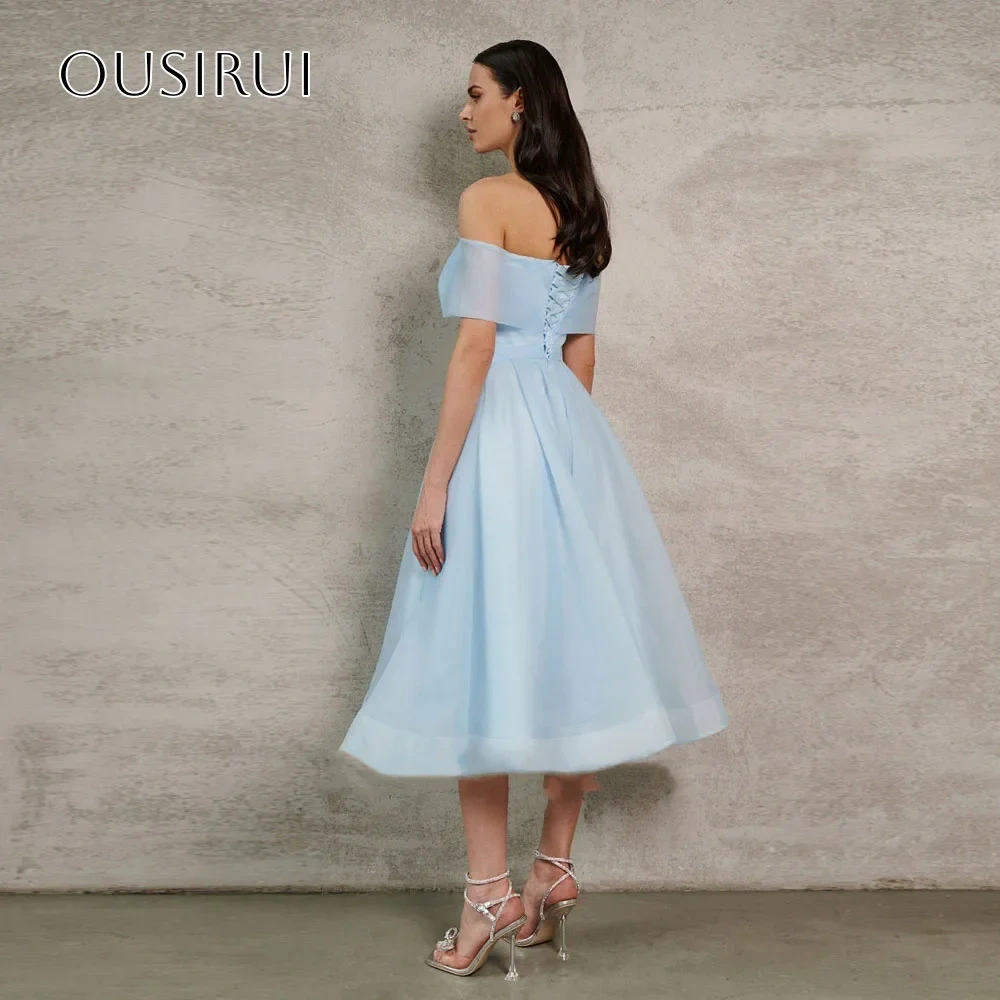 Off Shoulder Organza Homecoming Dress Lace Up Back Tea Length Elegant A-Line Customized платье на выпускной