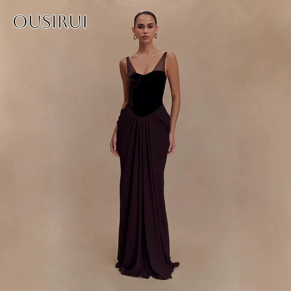V-neck Chiffon Velvet Sheath Prom Dresses Floor Length Sleeveless Customized платье на выпускной