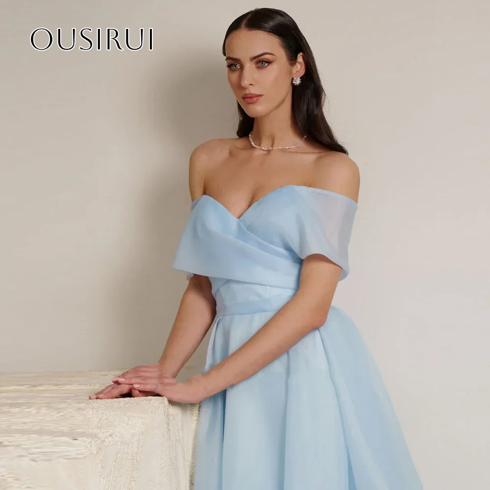 Off Shoulder Organza Homecoming Dress Lace Up Back Tea Length Elegant A-Line Customized платье на выпускной
