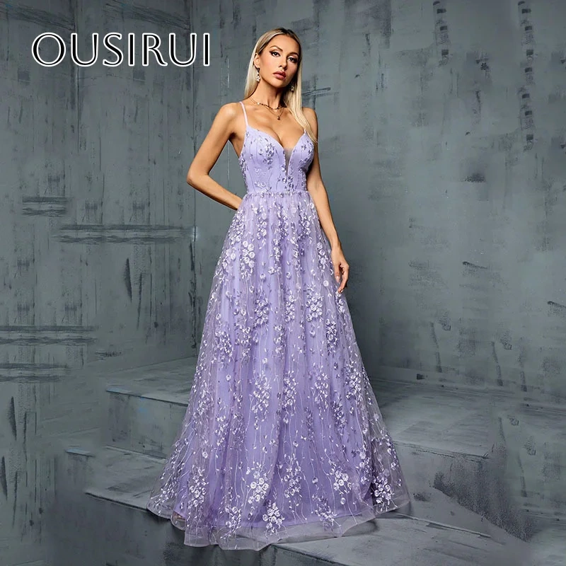Spaghetti Straps Appliques A-line Evening Gown Criss-cross Floor Length Customized вечерние платья