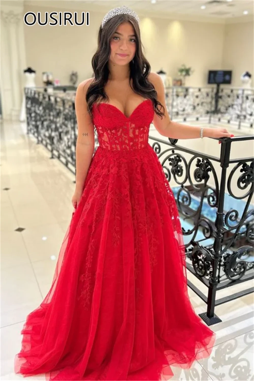 OUSIRUI New Strapless Tulle Off-Shoulder Prom Party Dress A-line Backless Court with Lace Formal  Prom Gown robe de mariée