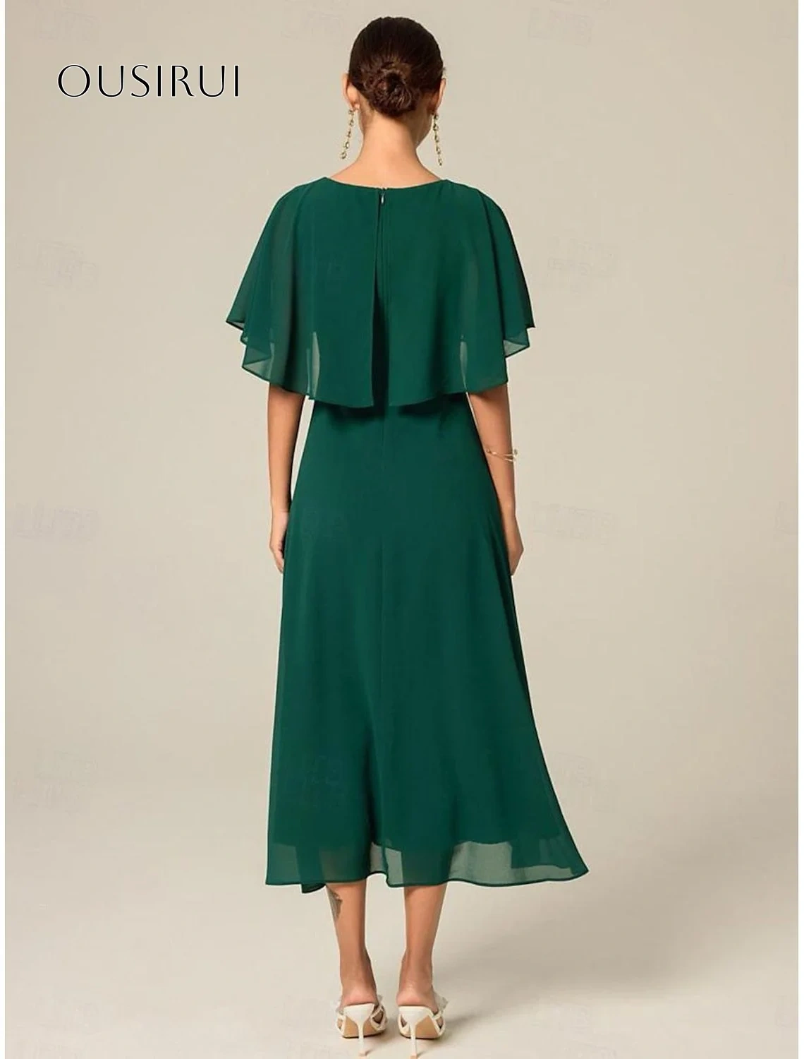 O-neck Pleated A-line Evening Dresses Wrap Sleeveless Tea Length Prom Dresses Chiffon Customized